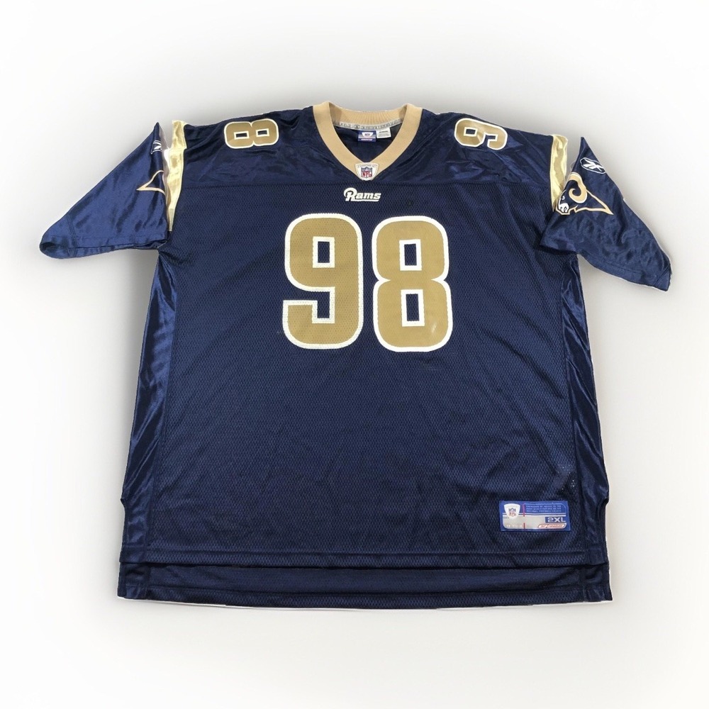 St Louis Rams Football Jersey Mens 2XL Navy Blue NFL Reebok Wistrom 98 Equipment